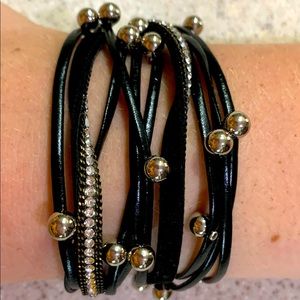 Leather and studded double wrap bracelet, with magnetic clasp.